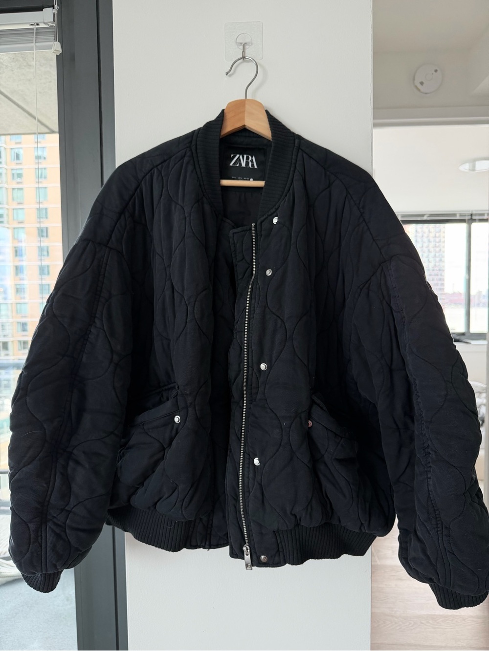 ZARA Black Quilted Bomber Jacket